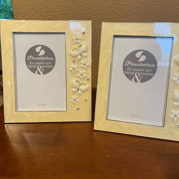 Other - Pasabahce Elegant Enamel Rhinestone Silver Butterfly Picture Frames